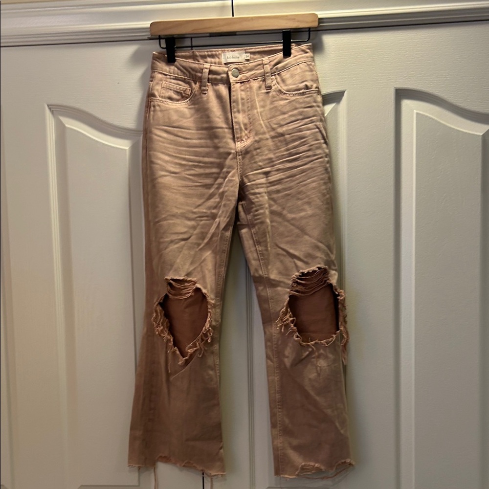 Bohme Pink Distressed Flare Jeans